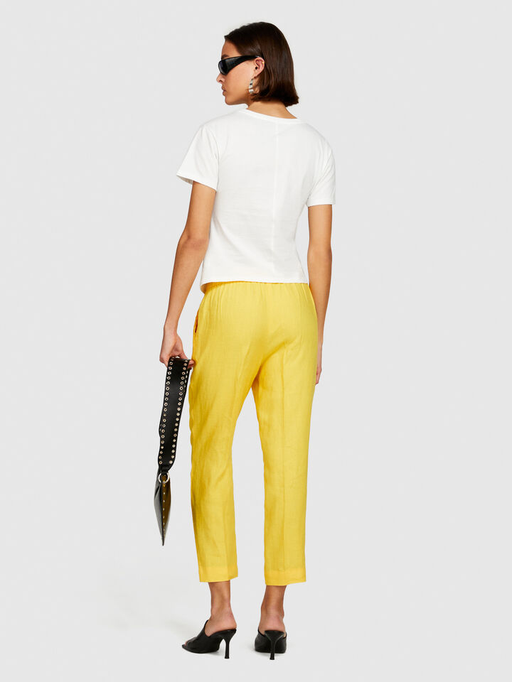 100% linen joggers - women's joggers - Yellow | Sisley image number 3